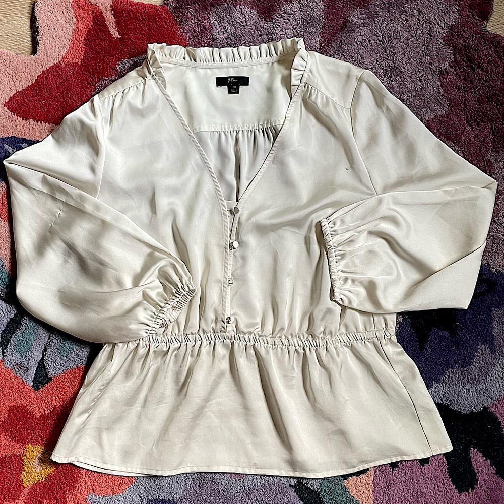 Cream Silk JCrew Blouse - Button Up